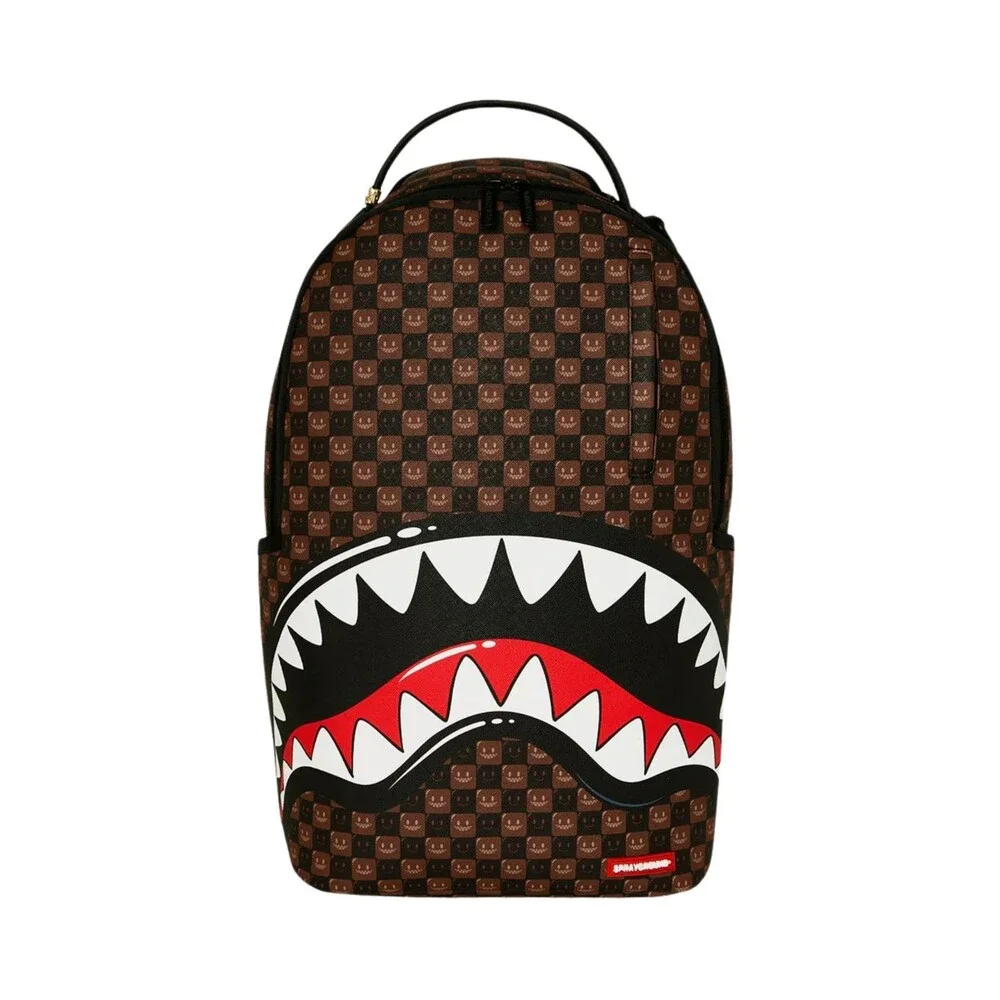 Sprayground Sharks in Paris Backpack Unisex Brown Check Shoulder Straps SPR282